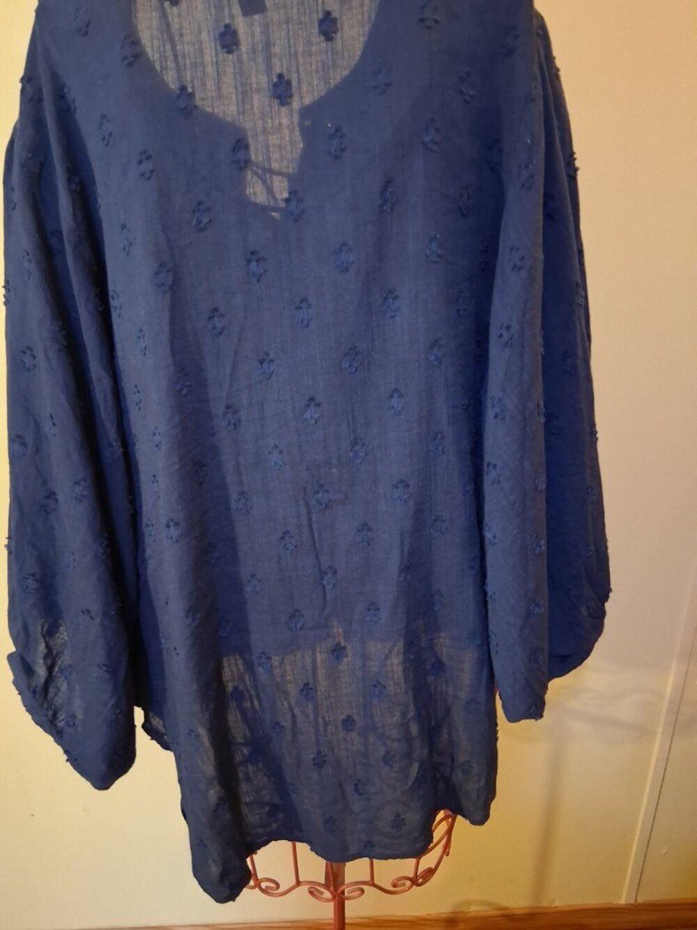 a.n.a Blue Balloon Sleeve Embroidered Button Down Blouse Boho Peasant Top - Picture 4 of 16